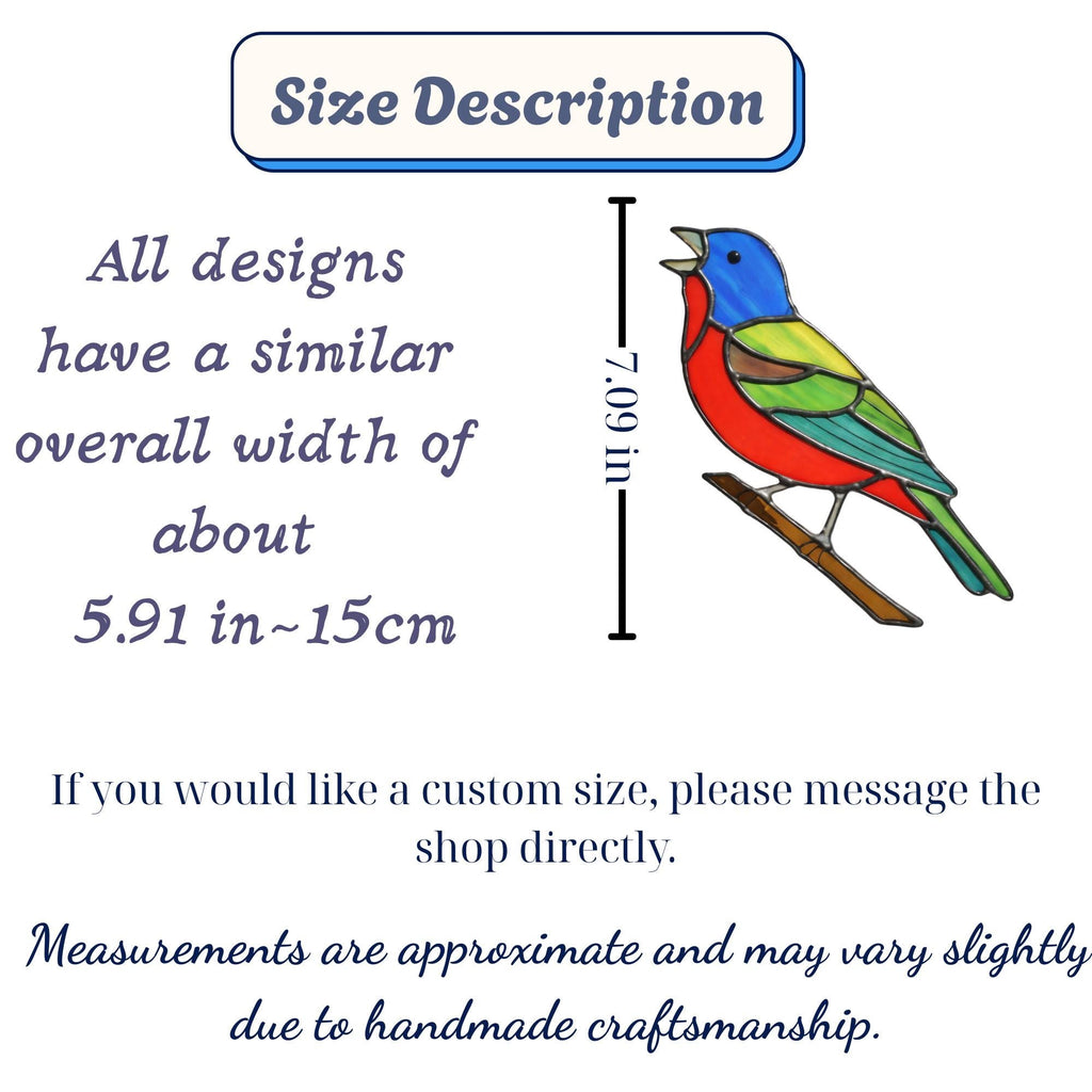 Painted Bunting Stained Glass Suncatcher | Colorful Bird Window Hanging | Bird Watcher Gift for Dad Mom | Spring Nature Decor Art