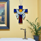 Handmade stained glass cross suncatcher window hanging, religious christian easter decoration, baptism or first communion gift for godchild, sympathy memorial gift.