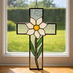 Handmade stained glass cross suncatcher window hanging, religious christian easter decoration, baptism or first communion gift for godchild, sympathy memorial gift.