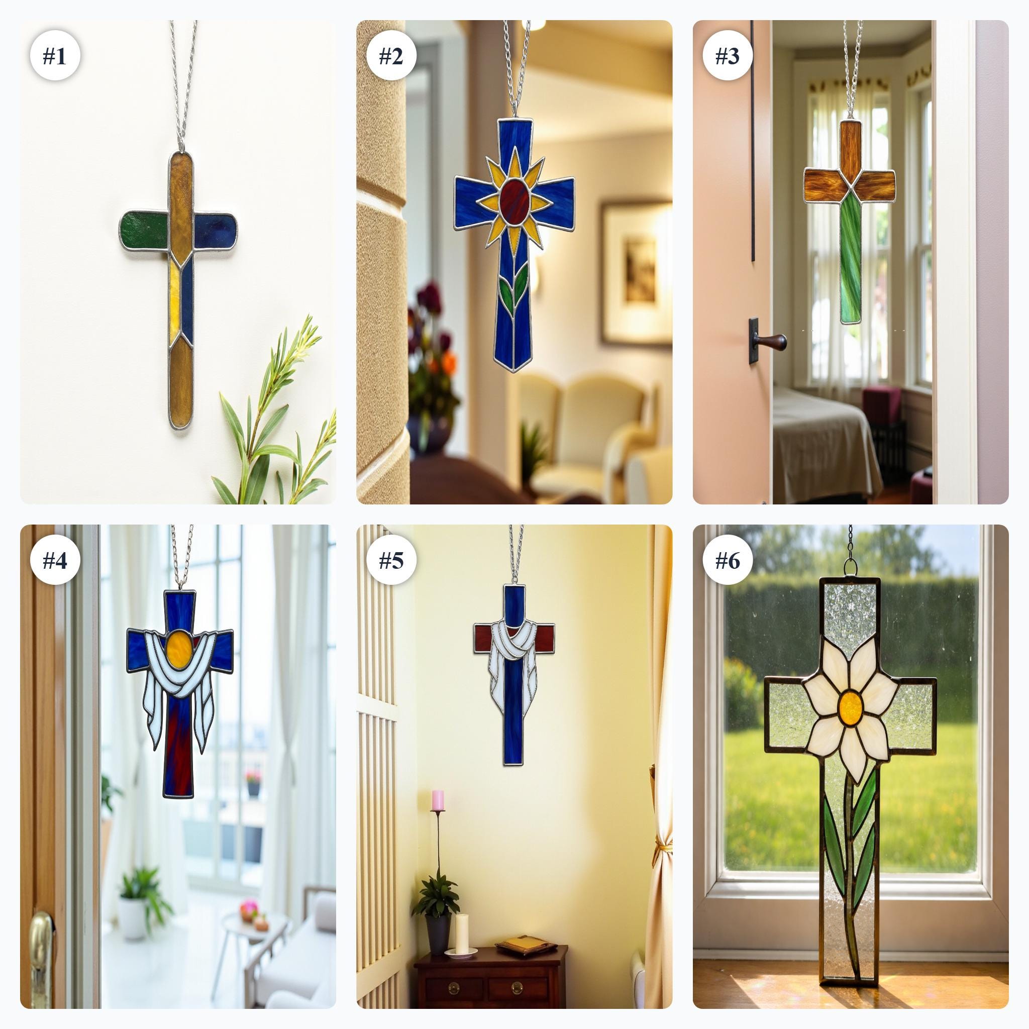Handmade stained glass cross suncatcher window hanging, religious christian easter decoration, baptism or first communion gift for godchild, sympathy memorial gift.