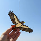 Handmade stained glass red tailed hawk suncatcher, realistic bird of prey window hanging, raptor wildlife decor gift for dad, father's day gift.