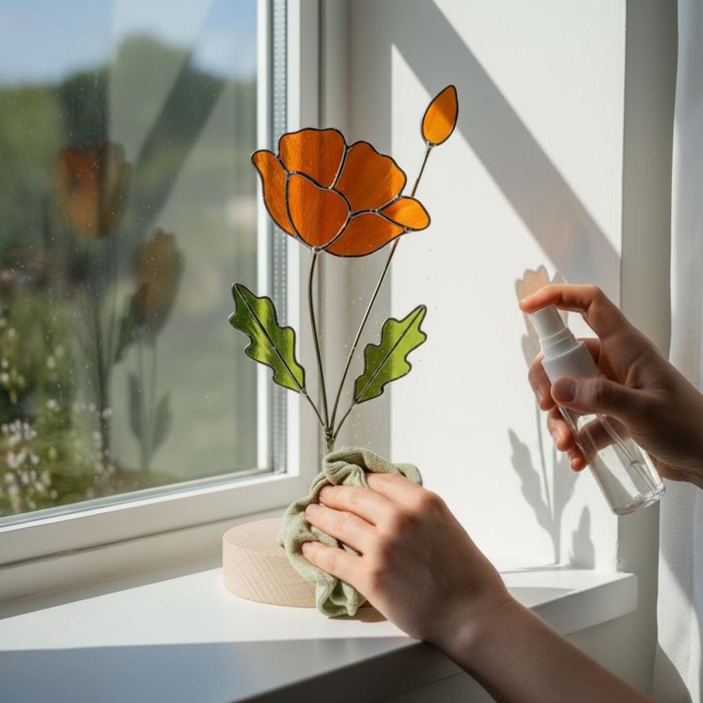 Handmade stained glass birth month flower plant stake collection, colorful floral suncatcher for indoor planter pot, personalized birthday gift for mom or grandma, forever glass bouquet garden decor.