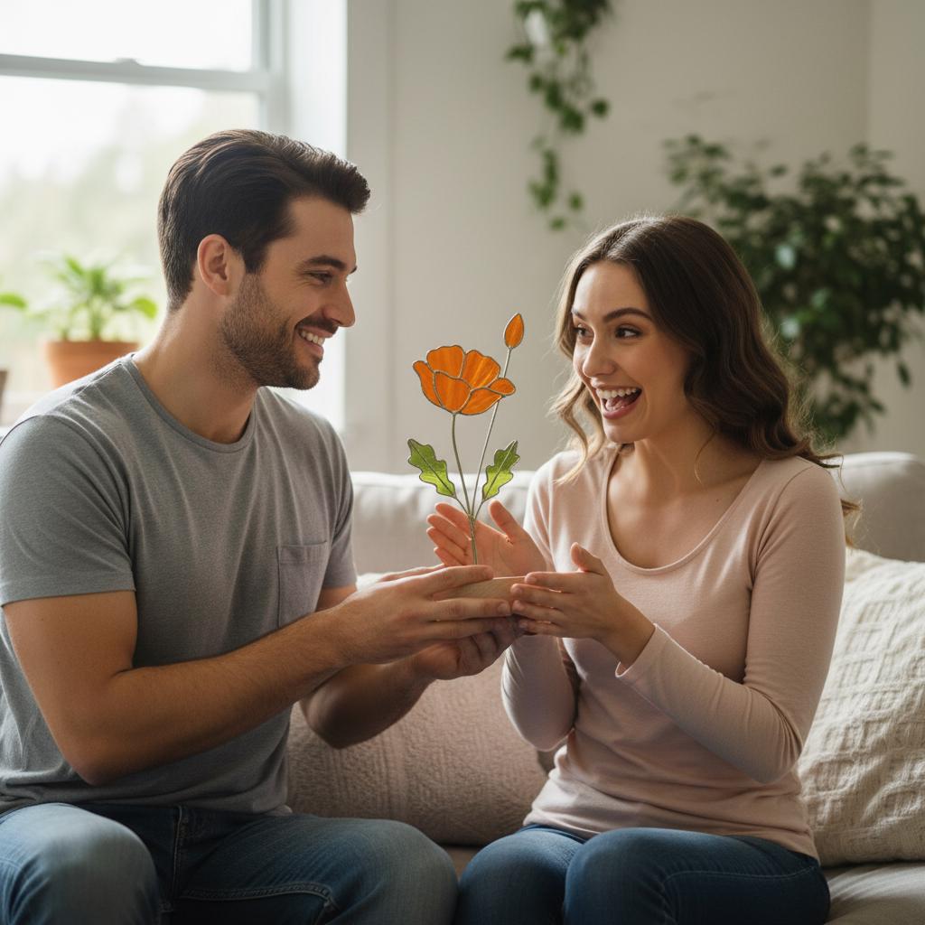 Handmade stained glass birth month flower plant stake collection, colorful floral suncatcher for indoor planter pot, personalized birthday gift for mom or grandma, forever glass bouquet garden decor.