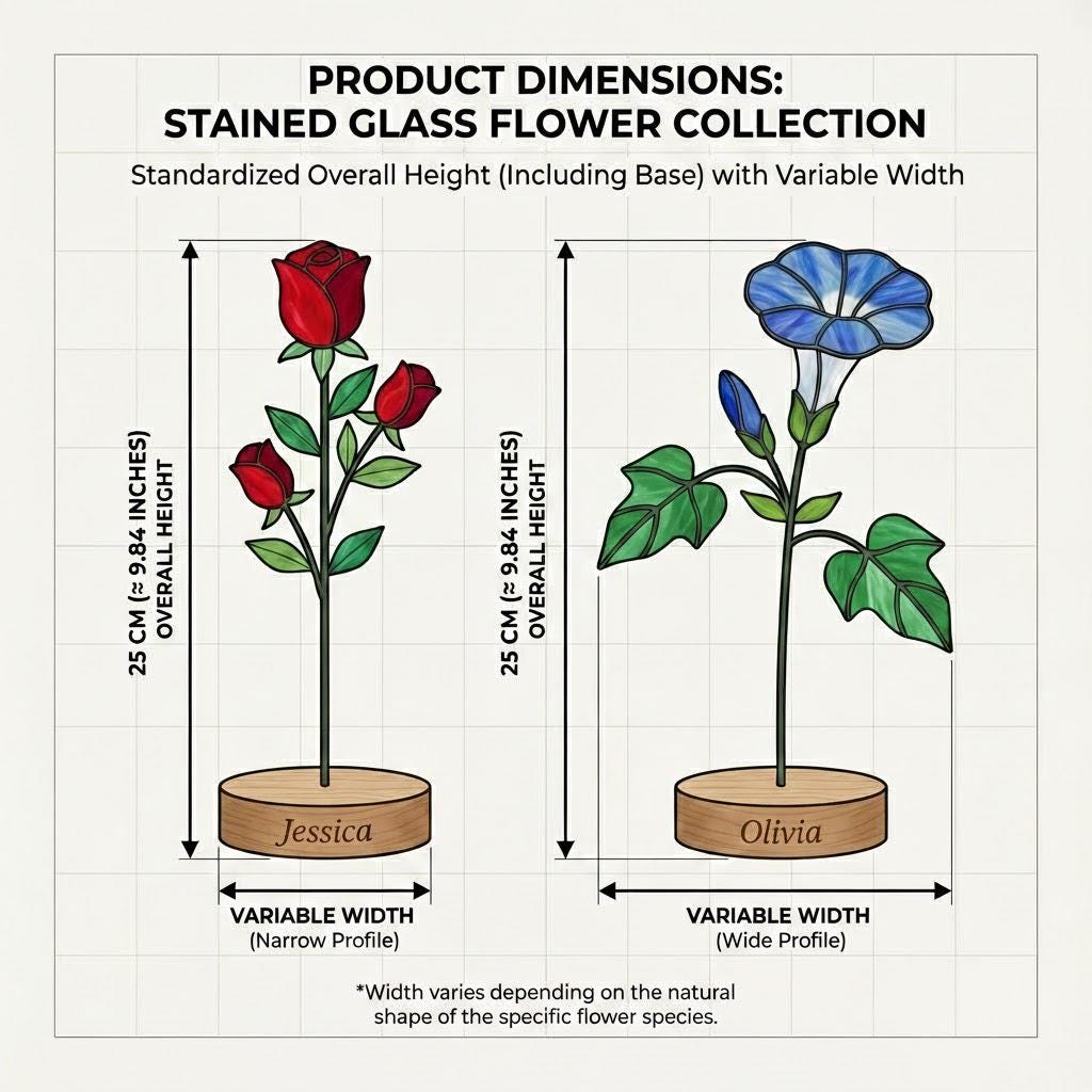 Handmade stained glass birth flower with wooden base, personalized name engraving, desk decor gift for mom and grandma