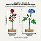 Handmade stained glass birth flower with wooden base, personalized name engraving, desk decor gift for mom and grandma