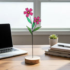 Handmade stained glass birth flower with wooden base, personalized name engraving, desk decor gift for mom and grandma
