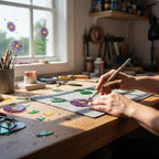 Handmade stained glass birth flower with engraved wooden base, personalized glass flower decor for birthday, mother’s day and memorial gift