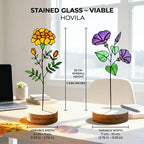 Handmade stained glass birth flower with engraved wooden base, personalized glass flower decor for birthday, mother’s day and memorial gift