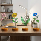 Handmade stained glass birth flower with engraved wooden base, personalized flower decor gift for birthday, mother’s day and home decor