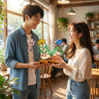 Handmade stained glass birth flower with engraved wooden base, personalized flower decor gift for birthday, mother’s day and home decor