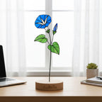 Handmade stained glass birth flower with engraved wooden base, personalized flower decor gift for birthday, mother’s day and home decor