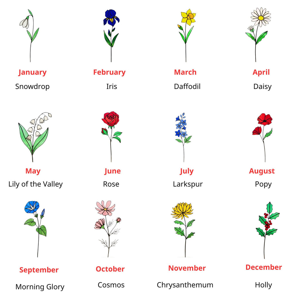 Handmade stained glass birth flower with engraved wooden base, personalized flower decor gift for birthday, mother’s day and home decor