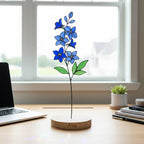 Handmade stained glass birth flower with engraved wooden base, personalized flower decor gift for birthday, mother’s day and home decor