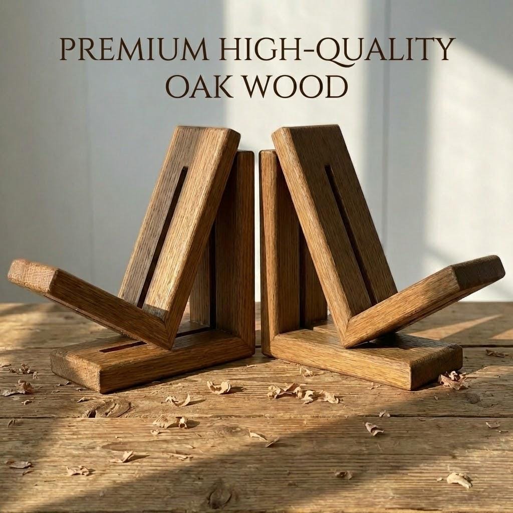 Handmade stained glass dragon wing bookends with solid oak wood base, fantasy bookshelf decor for book lovers and dark academia library