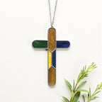 Handmade stained glass cross suncatcher window hanging, religious christian easter decoration, baptism or first communion gift for godchild, sympathy memorial gift.