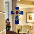 Handmade stained glass cross suncatcher window hanging, religious christian easter decoration, baptism or first communion gift for godchild, sympathy memorial gift.