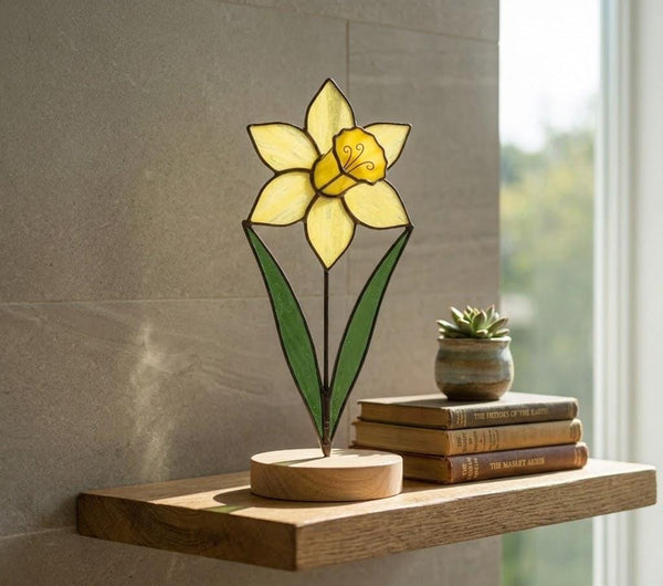 Daffodil Stained Glass Flower Spring Flower Decor for Window or Table Handmade Botanical Art Mother's Day Gift