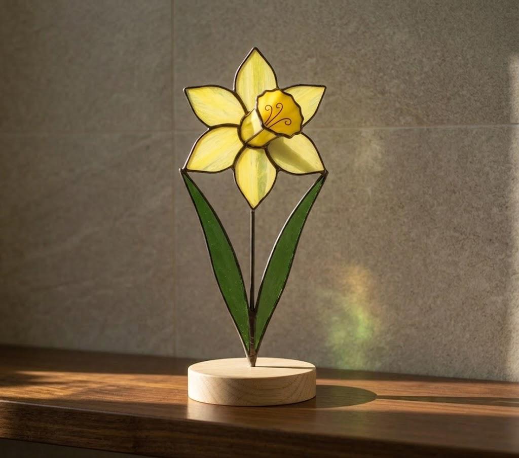 Daffodil Stained Glass Flower Spring Flower Decor for Window or Table Handmade Botanical Art Mother's Day Gift