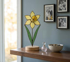 Daffodil Stained Glass Flower Spring Flower Decor for Window or Table Handmade Botanical Art Mother's Day Gift