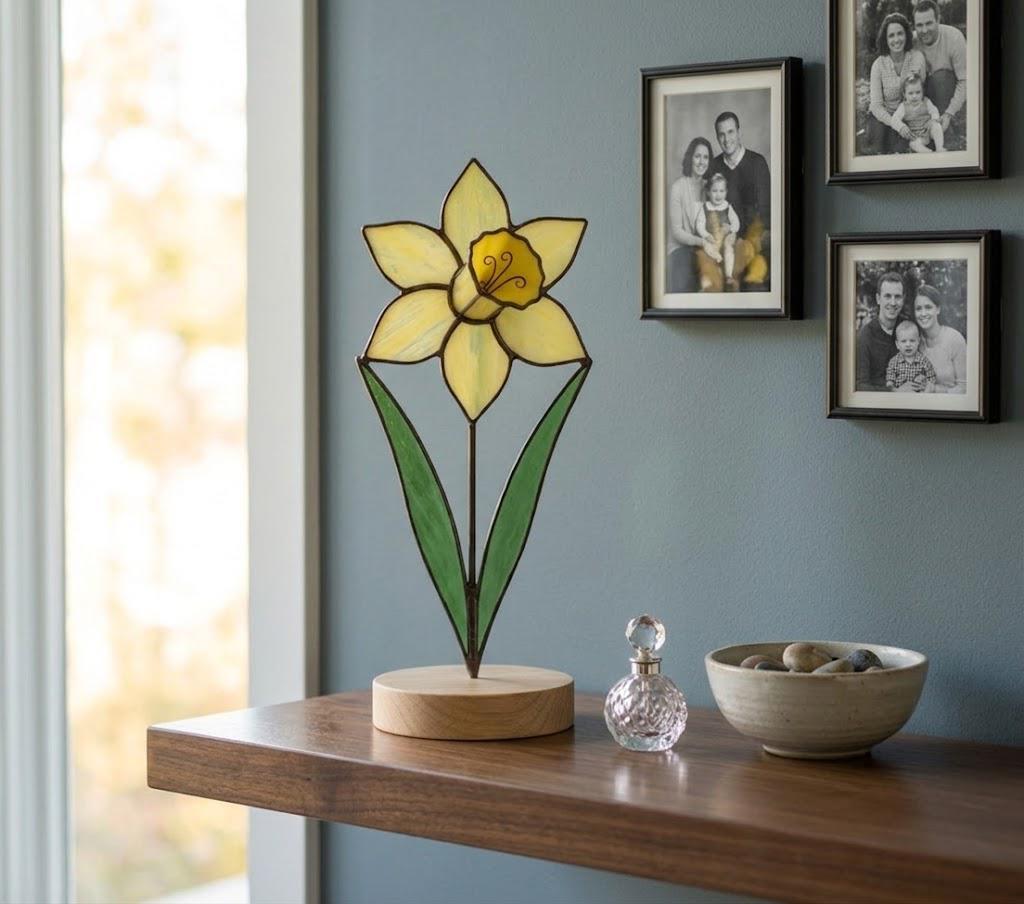 Daffodil Stained Glass Flower Spring Flower Decor for Window or Table Handmade Botanical Art Mother's Day Gift