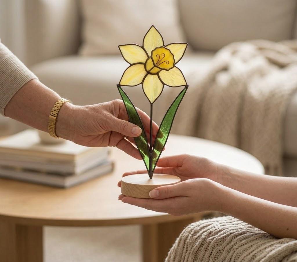 Daffodil Stained Glass Flower Spring Flower Decor for Window or Table Handmade Botanical Art Mother's Day Gift