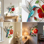 Hummingbird Stained Glass Suncatcher | Hibiscus Flower Window Hanging | Crystal Prism Maker | Mother's Day Gift for Mom | Memorial Decor