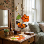 Monarch Butterfly Stained Glass Suncatcher Red Flower Window Hanging Memorial Sympathy Gift Mother's Day Gift Mom Spring Decor