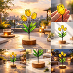 stained glass tulip,stained glass flower,wood base decor,desk accessories,mothers day gift,gift for mom,spring home decor,forever flower,floral desk decor,teacher appreciation,gift for grandma,glass art sculpture,easter gift