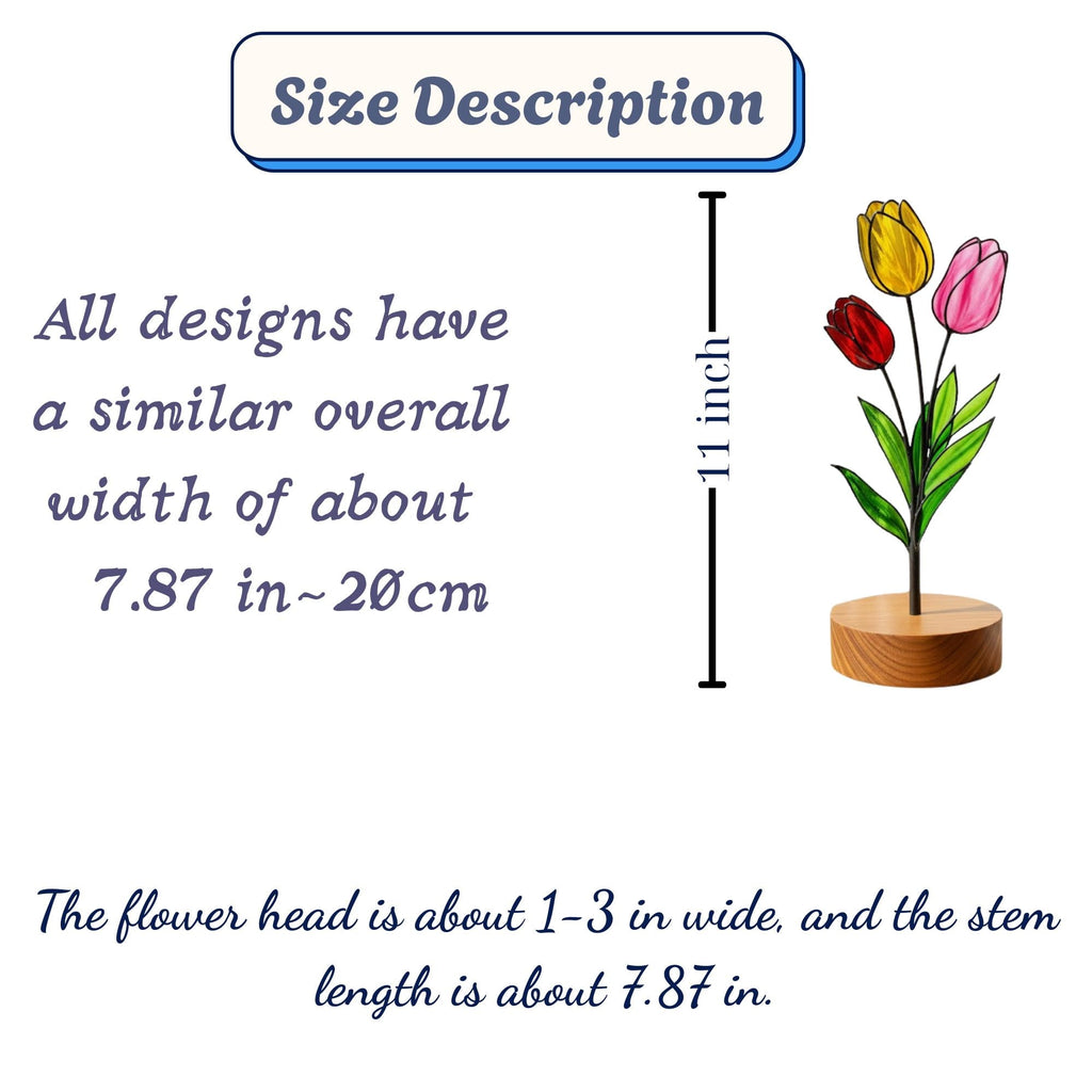 stained glass tulip,stained glass flower,wood base decor,desk accessories,mothers day gift,gift for mom,spring home decor,forever flower,floral desk decor,teacher appreciation,gift for grandma,glass art sculpture,easter gift