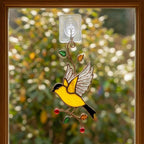 Goldfinch Stained Glass Suncatcher | Mom and Baby Yellow Bird Art | Mother's Day Gift for Mom | Spring Window Decor | Bird Watcher Gift