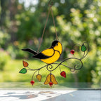 Goldfinch Stained Glass Suncatcher | Mom and Baby Yellow Bird Art | Mother's Day Gift for Mom | Spring Window Decor | Bird Watcher Gift