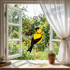 Goldfinch Stained Glass Suncatcher | Mom and Baby Yellow Bird Art | Mother's Day Gift for Mom | Spring Window Decor | Bird Watcher Gift