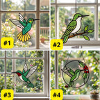 Handmade stained glass green hummingbird suncatcher window hanging, premium spring nature decor and mother's day gift packaged in luxury velvet box.