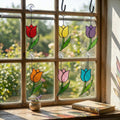 Stained Glass Tulip Suncatcher Spring Window Decor Flower Mother's Day Gift for Mom Romantic Anniversary Wife Botanical Glass Art