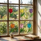 Stained Glass Tulip Suncatcher Spring Window Decor Flower Mother's Day Gift for Mom Romantic Anniversary Wife Botanical Glass Art