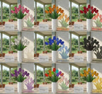 Handmade stained glass tulip flower stems arranged in a vase, custom forever bouquet colorful spring decor and personalized Mother's Day gift for mom.