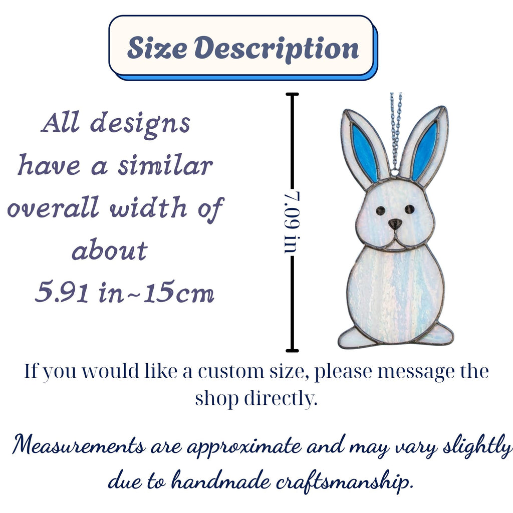 Handmade stained glass cute bunny rabbit suncatcher in iridescent pastel colors, perfect easter window decor and spring nursery room wall hanging gift.