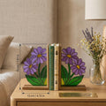 Stained Glass Purple Flower Bookends Botanical Wood Book Stand Cottagecore Room Decor Book Lover Gift for Women September Aster Art