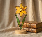 Daffodil Stained Glass Flower Spring Flower Decor for Window or Table Handmade Botanical Art Mother's Day Gift
