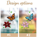 Handmade stained glass monarch butterfly and pink lily flower suncatcher, perfect spring window art, fairycore room decor and gift for grandma.