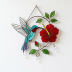 Hummingbird Stained Glass Suncatcher | Hibiscus Flower Window Hanging | Crystal Prism Maker | Mother's Day Gift for Mom | Memorial Decor