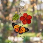 Monarch Butterfly Stained Glass Suncatcher Red Flower Window Hanging Memorial Sympathy Gift Mother's Day Gift Mom Spring Decor