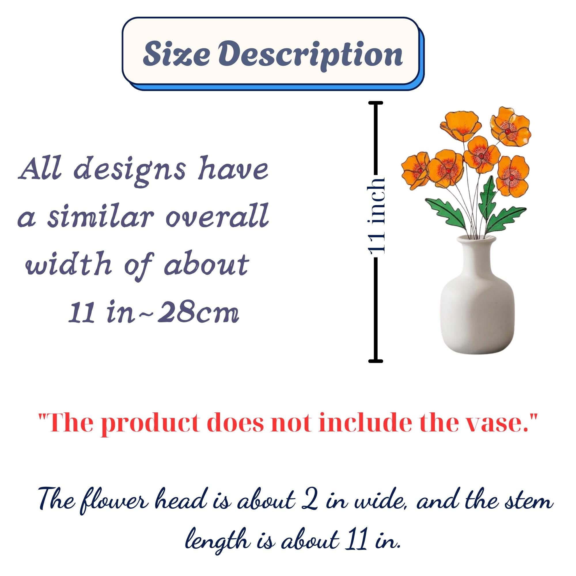 Handmade stained glass orange California poppy flower bouquet with long stems arranged in a vase, forever floral home decor gift for Mother's Day.