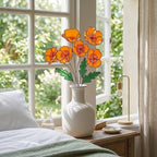 Handmade stained glass orange California poppy flower bouquet with long stems arranged in a vase, forever floral home decor gift for Mother's Day.