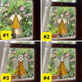 Handmade stained glass guardian angel suncatcher with amber dress and iridescent wings, premium memorial sympathy gift and christian window hanging decor.