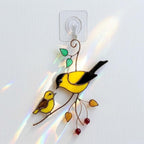 Goldfinch Stained Glass Suncatcher | Mom and Baby Yellow Bird Art | Mother's Day Gift for Mom | Spring Window Decor | Bird Watcher Gift