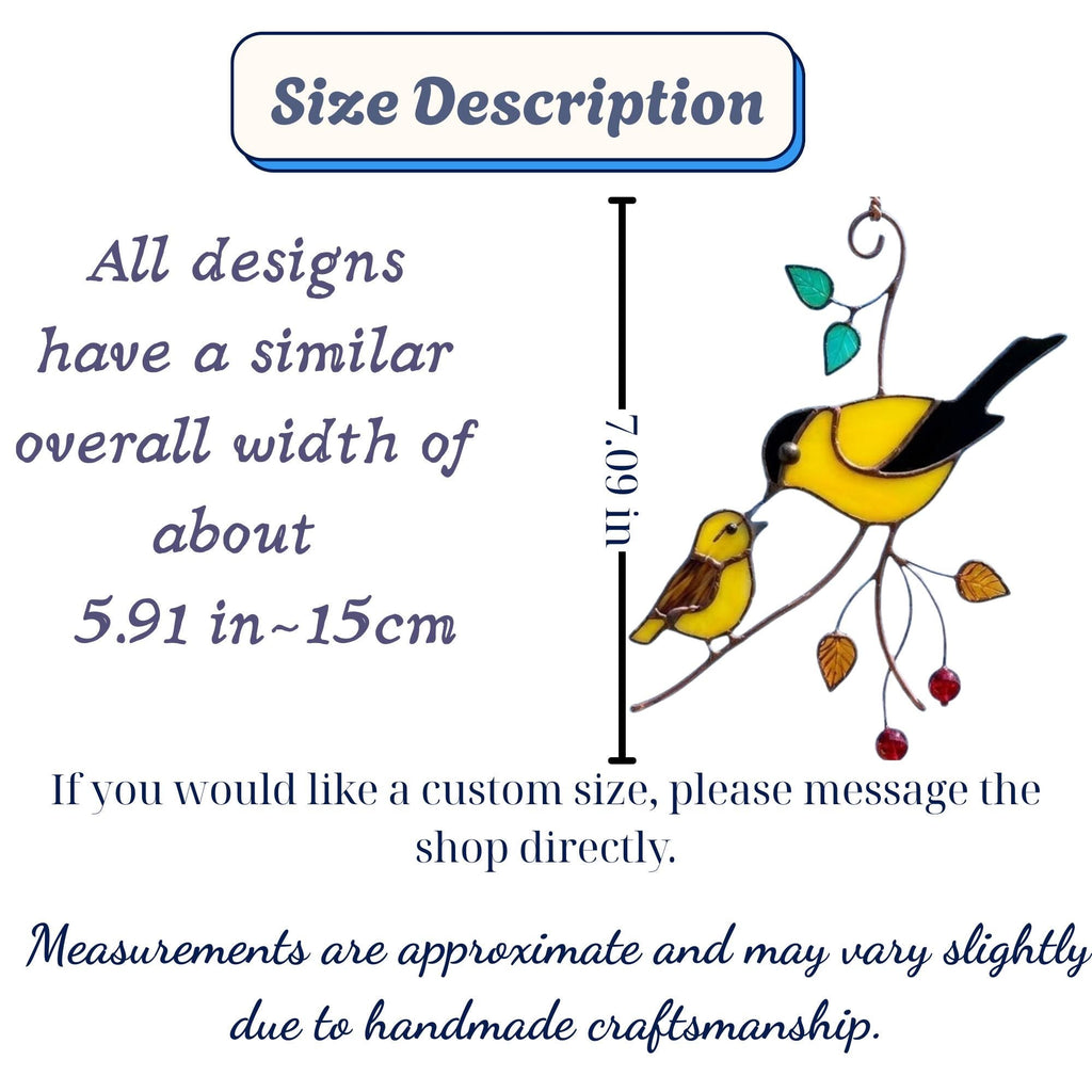 Goldfinch Stained Glass Suncatcher | Mom and Baby Yellow Bird Art | Mother's Day Gift for Mom | Spring Window Decor | Bird Watcher Gift