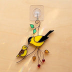 Goldfinch Stained Glass Suncatcher | Mom and Baby Yellow Bird Art | Mother's Day Gift for Mom | Spring Window Decor | Bird Watcher Gift
