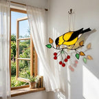 Goldfinch Stained Glass Suncatcher | Mom and Baby Yellow Bird Art | Mother's Day Gift for Mom | Spring Window Decor | Bird Watcher Gift
