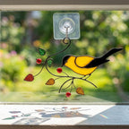 Goldfinch Stained Glass Suncatcher | Mom and Baby Yellow Bird Art | Mother's Day Gift for Mom | Spring Window Decor | Bird Watcher Gift